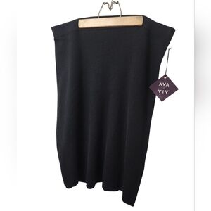 Ava & Viv Black 1x Sweater Pencil Midi Skirt with Side Slit